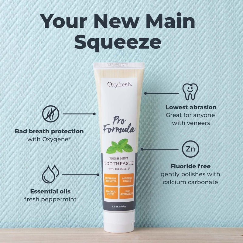 Oxyfresh Pro Formula Fresh Mint Toothpaste â€“ Gentle Low Abrasion - Cosmetic Fluoride Free - for Bad Breath, Sensitive Teeth and Gums with Natural Essential Oils - 5.5 oz (Pack of 3) - Image 2